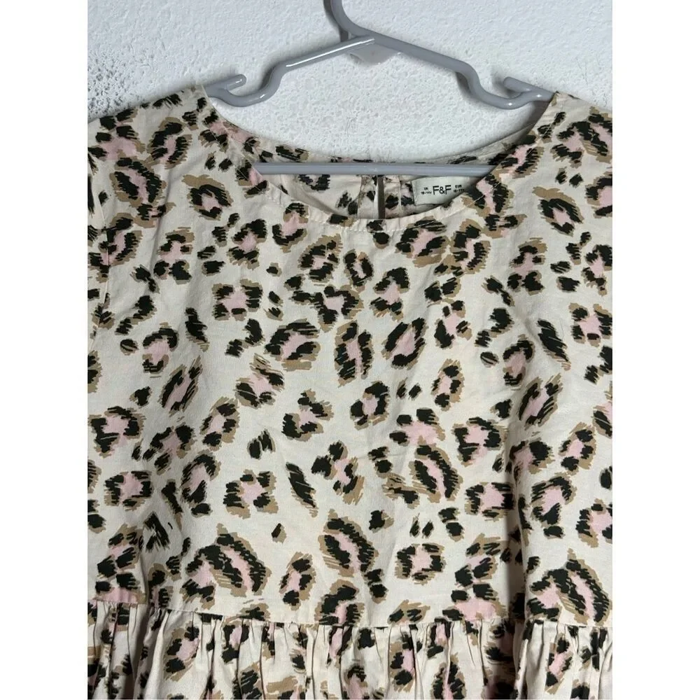 F&F Girls Animal Print Cotton Layred Dress Size 10-11Y